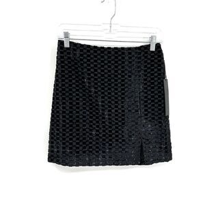NWT HOUSE OF HARLOW 1960 Black Silver Metallic Velvet Square Mini Skirt Size XS